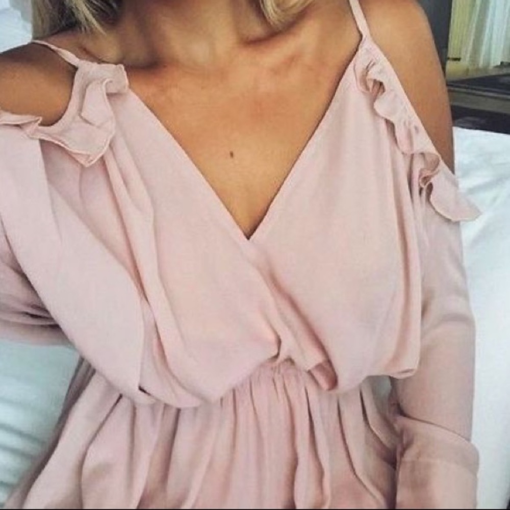 Blush Pink Ruffle Cold Shoulder Romper